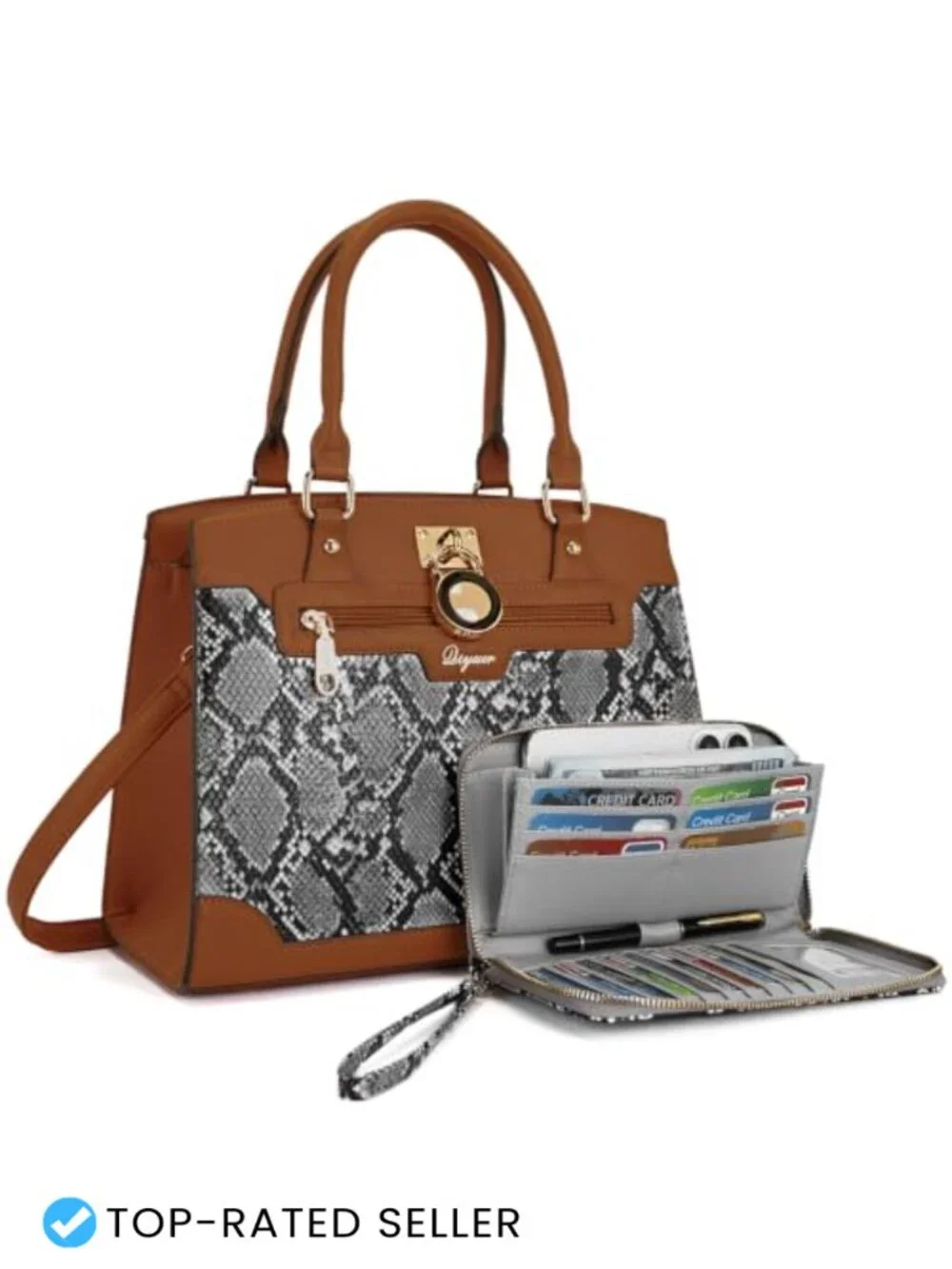 PU Leather Satchel Handbag Set with RFID Wallet, Multi-pocket, 3-Way Carry,